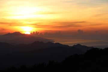 Sunrise over Kelimutu volcano and lakes on Flores island, Indonesia