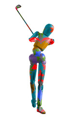 bon homme en bois, sport, golf, mouvement, robot, jouet, rouge, bleu, vert, figure, gens, technologie, abstrait, figurine, enfant, personne, noël, coloré, golf, bois, mannequin, courir, humain, 