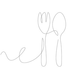 Fork and spoon line drawing, vector illustration