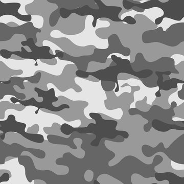 Camouflage gray seamless pattern. Print on fabric for clothes. Modern vector design.