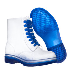 blue transparent rain boots on white isolated background