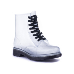 transparent rain boots on white isolated background