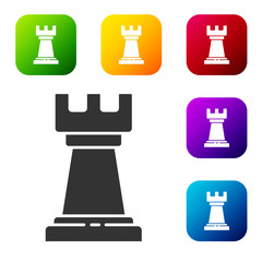 Black Business strategy icon isolated on white background. Chess symbol. Game, management, finance. Set icons in color square buttons. Vector