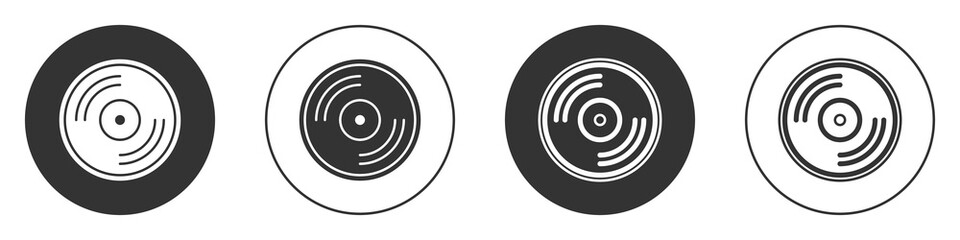 Black Vinyl disk icon isolated on white background. Circle button. Vector