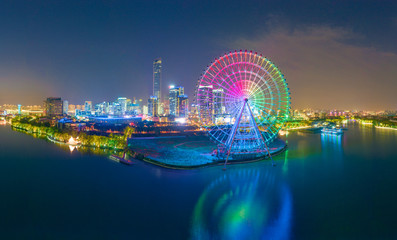 Night view of Jinji Lake East CBD, Suzhou City, Jiangsu Province, China