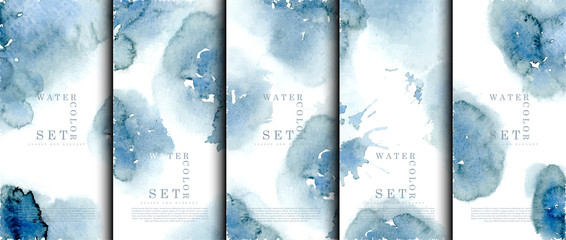 Watercolor Set abstract pattern texture light navy blue background template vector