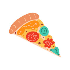 Tasty pizza. Food element. Vegan delicious dish. Fast food, cafe, restaurant. Product delivery. Italian recipe. Kitchen, home cooking. Flat cartoon, hand drawn, vector illustration, icon, sticker.