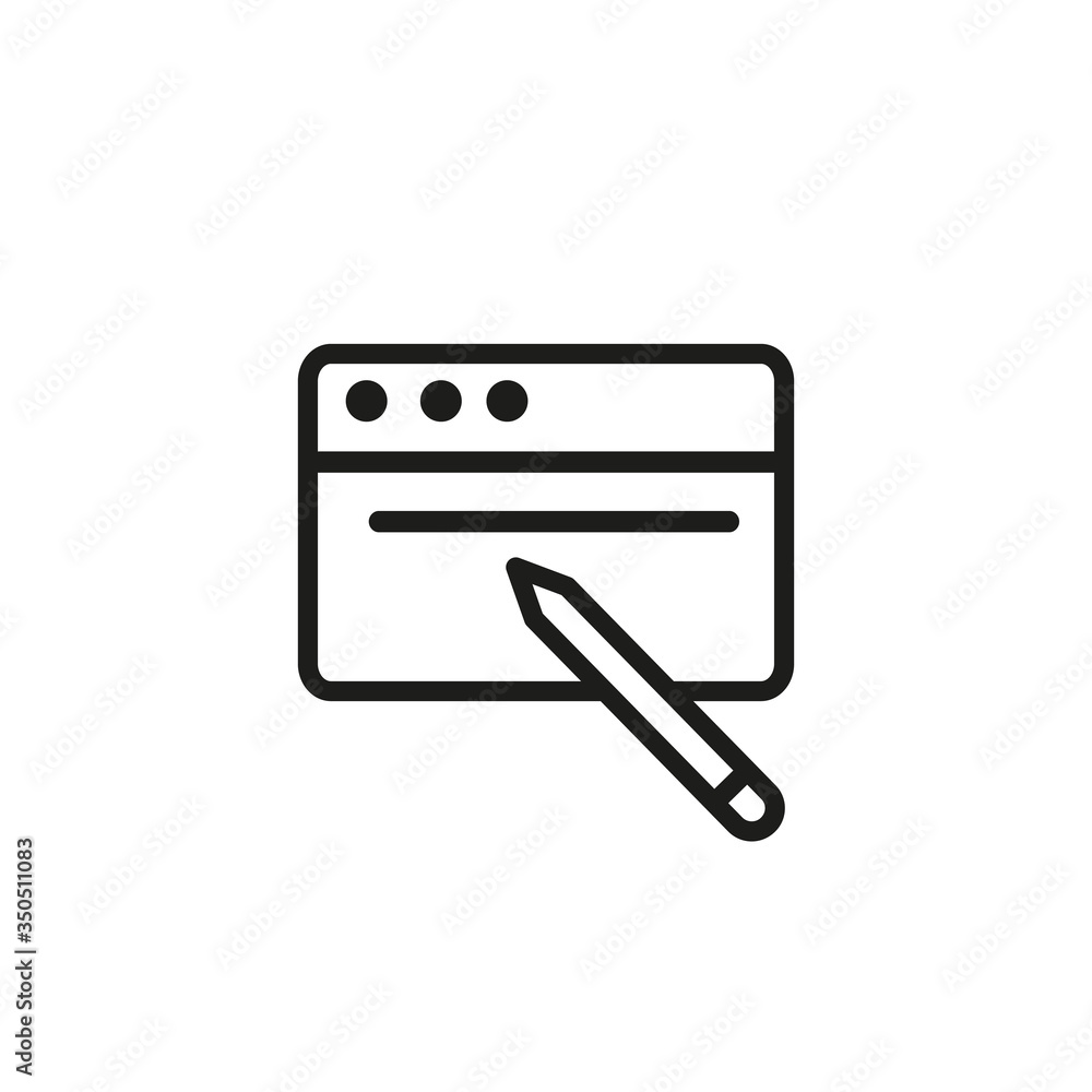 Poster line icon of browser window and pencil. web page settings, website creation, website restoring. inte