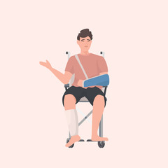 disabled man sitting in wheelchair disability concept flat full length vector illustration