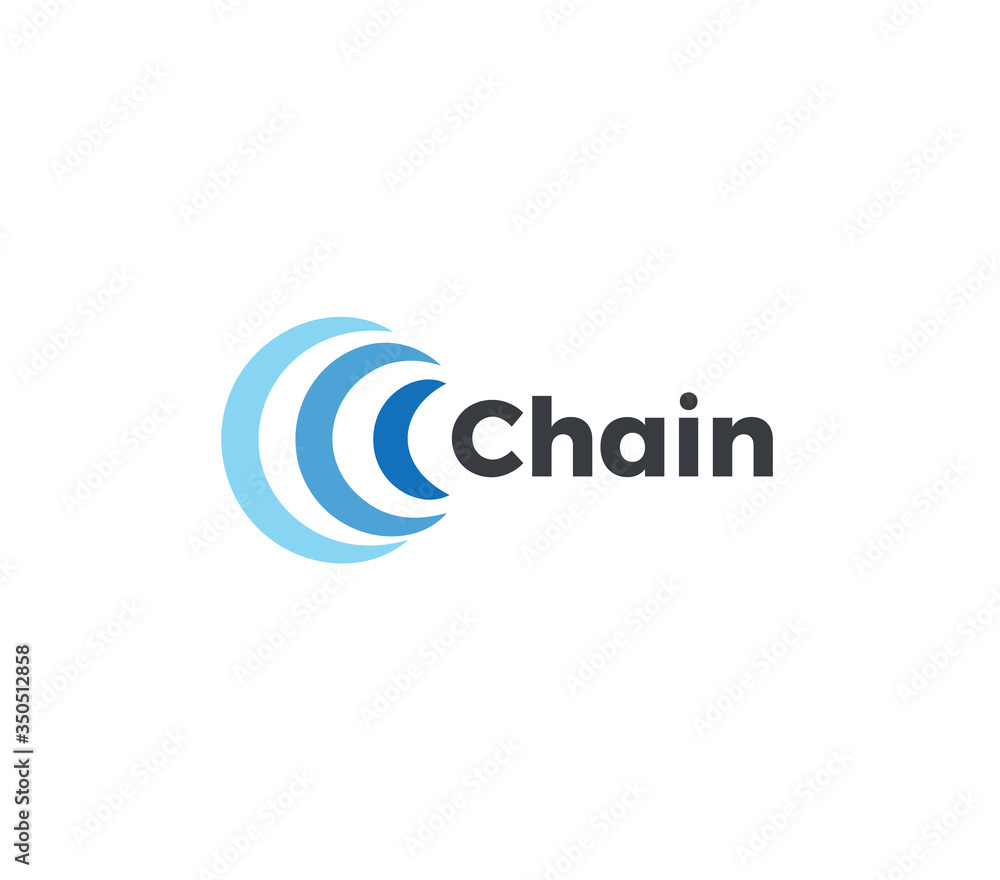 Poster abstract chain icon, blue arc in semicircle. banking currency logo template, finance investment embl