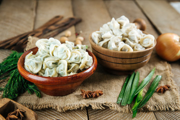 Russian national cuisine boiled dumplings pelmeni
