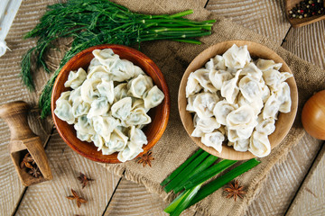 Russian national cuisine boiled dumplings pelmeni