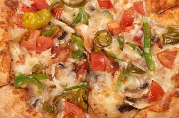 close up of a hot pizza top view