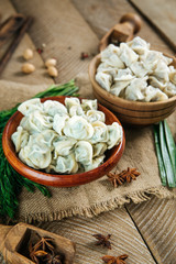 Russian national cuisine boiled dumplings pelmeni