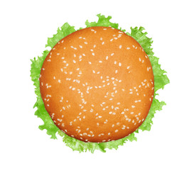 vegan burger with lettuce isolated on white
