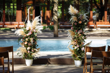 wedding ceremony near pool