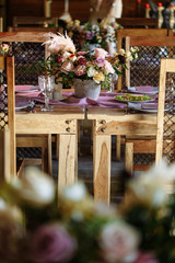 old wooden table wedding decoration