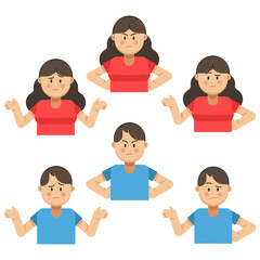 Set of woman and man gesture, flat women and men character, vector illustration, isolated on white background