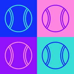 Pop art line Tennis ball icon isolated on color background. Sport equipment. Vector