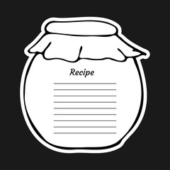 Recipe card with lines text and big jar glass. To use for writing down a recipe. Vector illustration design. Cookbook template page.