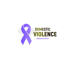 Abused victims support logo. Domestic violence logotype. Purple ribbon against home abuse and bulling vector illustration. Isolated anti aggression icon.