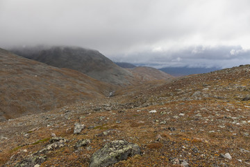 View to Sarek National Park in autumn, Sweden, selective focus