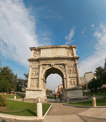 Fototapeta na wymiar Benevento/Italy - May 19, 2020: the famous tryumph arch of Traiano, the roman emperor.