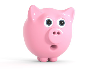 thrifty pink piggy bank isolated on white background