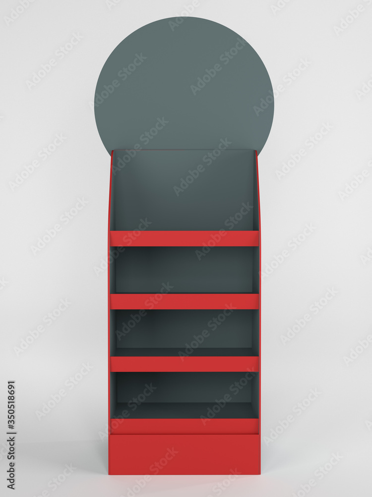 Fototapete red pos shelf or display retail stand. single mock-upfrom front view. 3d rendering