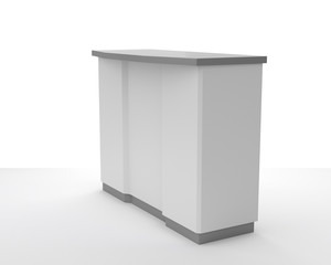 Information desk or exhibition counter isolated. Reception and helping service stand. 3D rendering