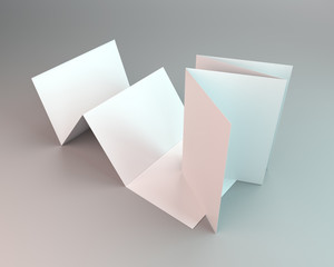 Blank white flyer, leaflet, brochure template. 3D rendering