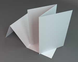 Blank white flyer, leaflet, brochure template. 3D rendering