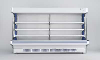Empty Supermarket Refrigerator Isolated On Clear Background. 3D rendering