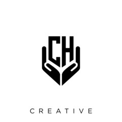 ch shield hand logo design vector icon