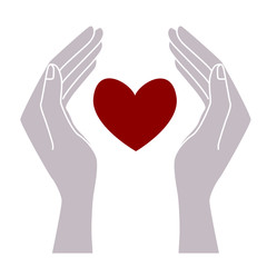 Obraz premium Heart in hands. Love and happiness. Valentine's day. Wedding. Flat vector illustration isolated on a white background. Elements for design, packaging, fabric, cards