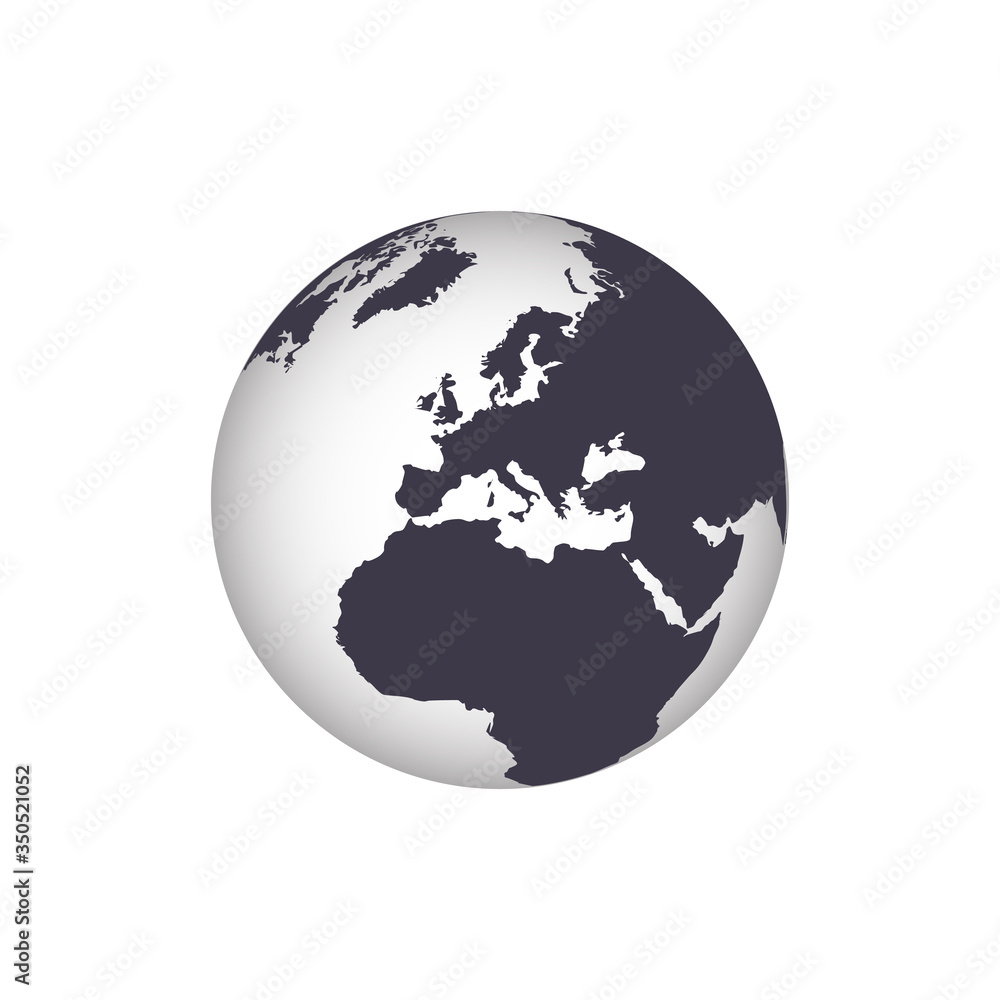 Wall mural earth icon. vector globe with a gradient world map isolate on white background.