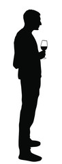 Businessman drinking wine vector silhouette isolated on white. Handsome man toasting, break relaxation after work. Boy drink beer in bar. Social live success celebration with beverage. Nightlife quest