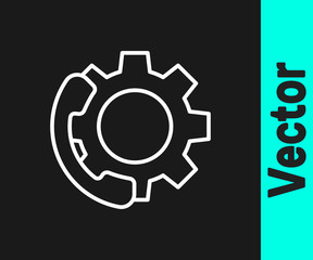 White line Telephone 24 hours support icon isolated on black background. All-day customer support call-center. Full time call services. Vector