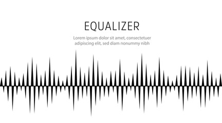 Musical equalizer, sound settings, digital graphics of sound track. Financial schedule, exchange monitoring, currency rate trends. Linear wide horizontal chart bar. Pulse vector isolated illustration.