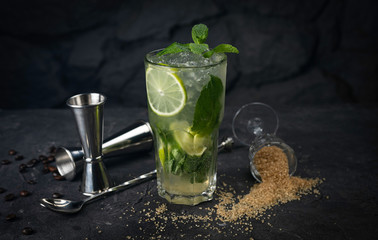 alcoholic cocktails on black background