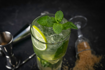 alcoholic cocktails on black background