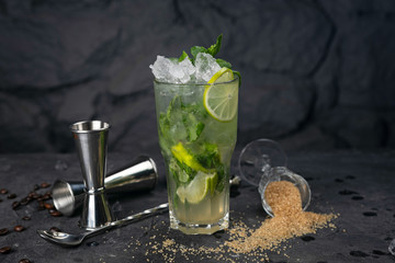 alcoholic cocktails on black background