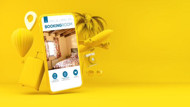 Yellow smartphone booking room app