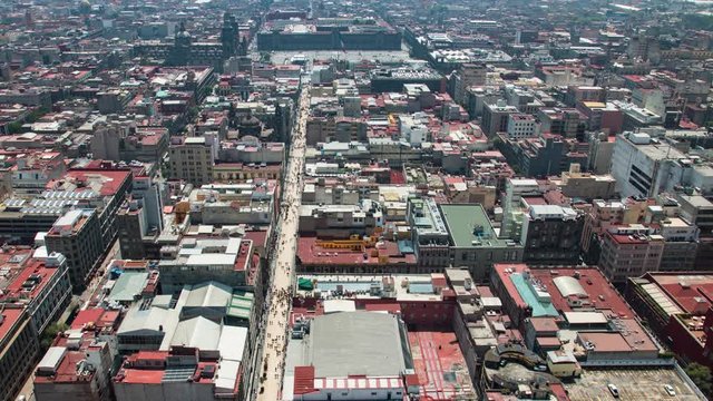 View from Torre Mayor in Mexico City on people walking through the streets timelapse