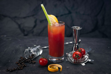 alcoholic cocktails on black background