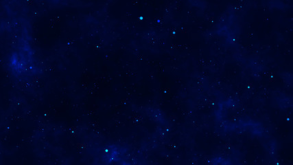 Fototapeta na wymiar Abstract Fantasy Dark Blue Clouds Deep Space With Blue Shiny Glitter Sparkles Dust Flying
