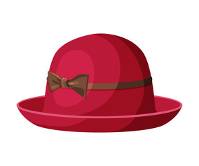 Female Hat with Ribbon, Fashion Fark Pink Headdress, Lady Headwear Flat Vector Illustration