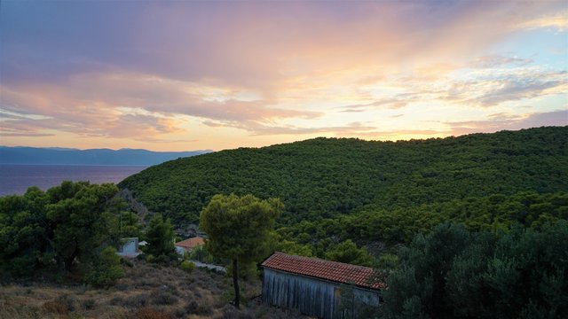 Sunrise Over Forest Topped Mountain In Porto Heli Greece