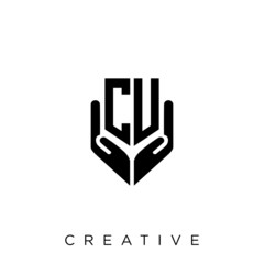 cu shield hand logo design vector icon