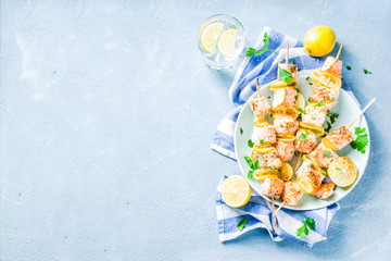 Salmon fish grilled skewers